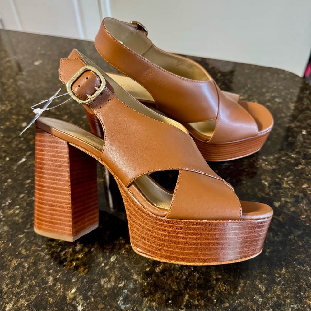 Michael Kors Tan Leather Platform Heels